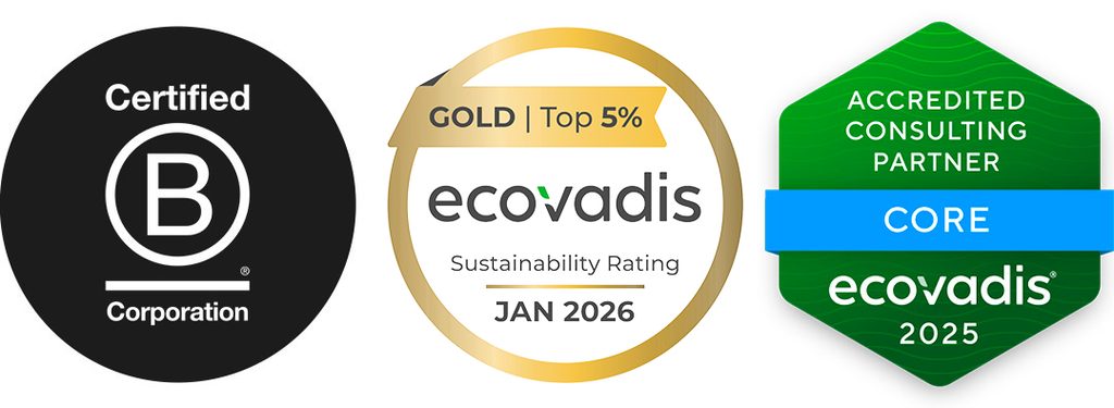 Certifications B Corp + EcoVadis Gold + Accredited Consulting Partner EcoVadis